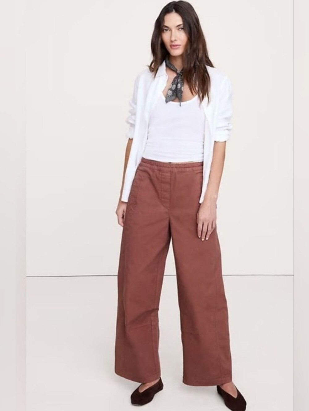 NWT Banana Republic Mid Rise Relaxed Painter Pull On Pants Xs Cabernet